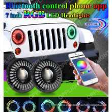 New RGB7 Inch Round LED Headlight 40W 7 LED Driving Headlig for SUV Road off with Music Control Colorful APP Blue Tooth
